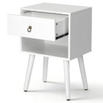White P2 particleboard with solid wood legs, linen-textured melamine finish, and ring pull handle. 38*30*55cm. One drawer with a lower compartment. Bedside table. 1PC - Image 16