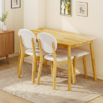1 Table 2 Chairs 1 Bench Dining Set, Rubber Wood Frame with Beige Upholstered Seats, Natural Wood Finish Rectangular Kitchen Dining Furniture - Image 17