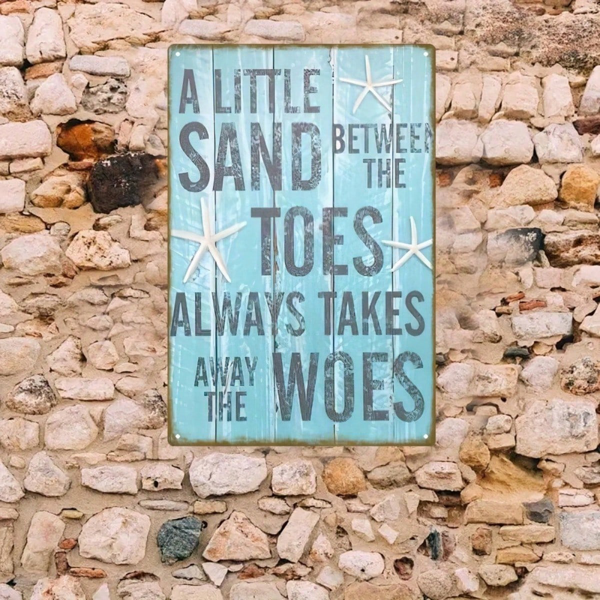 cb623cc0-c70e-435f-86be-a12d9c82b3fb.png CIFbuy 2D Flat Tin Wall Sign, Metal Plaque With Quote "A Little Sand Between The Toes Always Takes Away The Woes", Toes Always Takes Away The Woes", Sign, RustiikTok, Sign, RustiikTok, etween The Toes Always Takes Away The Woes" Self-Plckup Logiops",le Sand - Image 1