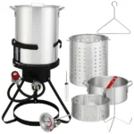 13*32inch Four-Piece Set, Black Round Iron Stove Frame, Silver Aluminum 30qt Turkey Pot 10qt Fish Pot, Gas Fryer - Image 2