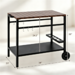 Stainless Steel Outdoor Grill Prep Table with Storage Cabinet Spice Rack & Tool Hooks, Rolling Portable BBQ Cooking Cart Lockable Wheels Heavy Duty Metal Frame for Backyard Patio Pizza Serving Station Black Brown - Image 4