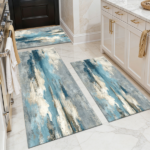 Three-piece kitchen rug set, non-slip and washable, abstract pattern kitchen hallway rug, soft and comfortable, suitable for sinks, floors, entrances, hallways and bathrooms.