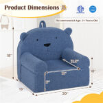 Bear-Shaped Kids Sofa, Teddy Fleece Foam Chair for Toddlers 3+, Portable Bear-Shaped Couch (Navy) - Image 4