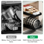 Adjustable Carbon Steel Sliding Cookware Storage Rack, Anti-Rust Pull Out Pan Lid Holder for Cutting Boards Baking Sheets Bakeware-black - Image 12