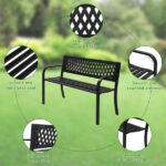 47in PVC Mesh Backrest Iron Bench Black - Image 4