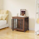 27.2" Dog Crate Furniture with Wheels for Small Dogs, Heavy Duty Dog Kennel Indoor with 2 Doors, Wooden Pet Cage End Table, Double-Doors Sturdy Metal Dog Cage for Anxiety Dog - Image 2