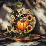 CIFbuy Brighten Home Fall Decor Metal Sign, Hello Fall Round Vintage Tin Sign 8x8 Inch, Rustic Farmhouse Style Wall Art For Home Autumn TikTok, TikTok, tumn Self-pickup Logiopics