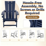 Blue Weatherproof HDPE Outdoor Adirondack Chair, 330LBS Capacity Ergonomic Patio Lounge Chair with Built-in Cup Holder, Snap-Together Tool-Free Assembly for Poolside Backyard - Image 7