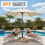 9ft Patio Umbrella, Outdoor Market Umbrella with Push Button Tilt, Crank Handle, 6 Sturdy Iron Ribs, UPF 50+ Waterproof Solution-Dyed Polyester Canopy, for Garden, Deck, Backyard, Poolside, Beige - Image 23