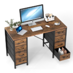 47 Inch Computer Desk with 8 Fabric Drawer, Home Office Desk with Power Outlets, Large Storage,Rust