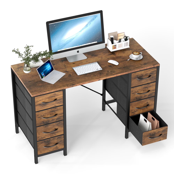 cbe7c9a9-6296-4716-a06e-78bacaee52d0.png 47 Inch Computer Desk with 8 Fabric Drawer, Home Office Desk with Power Outlets, Large Storage,Rust - Image 1