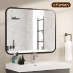 Black Bathroom Wall Mirror for Over Sink 40" × 32" Rectangle Vanity Mirror with Round Corner for Bedroom Seamless Polymer Coated Shatterproof Glass[Unable ship on weekends, TK/TEMU only for pickup, only TX10643 warehouse supports GOFO] - Image 3