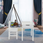 Flip Top Kids Table and Chair Set, Wood Activity Table Set with Storage Space for Arts Crafts, White - Image 14