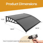 Awning for Door Entrance with Drainage Sink, 40x40 Inch Window Canopy Exterior, UV Rain Snow Protection for House Porch Patio Deck, Black Bracket & Brown Board - Image 9