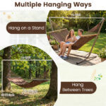 2-Person Polyester Caribbean Hammock with Hardwood Spreader Bars, 600lbs Weight Capacity Double Hammock for Patio Garden-Brown - Image 10