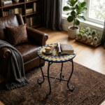 14" Metal Side Table, Indoor Outdoor Decorative End Table X-Base Heavy Duty Plant Stand for Patio Garden Living Room - Yellow - Image 6