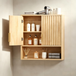 2-Door 3-Tier Slatted Bathroom Wall Cabinet 24.49"*22.83"*8.07 Oak - Image 12
