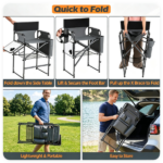 26" Tall Director Chair, 350LBS Heavy-Duty Folding Makeup Artist Chair with Side Table & Storage Pockets, 600D Oxford Portable Chair for Events - Image 4