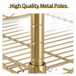 5-layer display rack with adjustable layer spacing, plug-in deformable structure, adjustable feet, made of iron, 54*29*150cm, powder-coated high-gloss gold finish - Image 9
