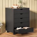 5 Drawer Storage Cabinet with Wheels for Bedroom, Home, Office Organization, Black - Image 4