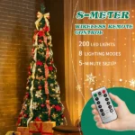 7 FT Fully Decorated Pre-lit Christmas Tree, Pop Up Artificial Xmas Tree with 200 Warm Lights Remote Control and Red & Golden Ornaments for Home Office Store Holiday Deco - Image 13
