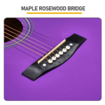 Purple 41-inch Dreadnought barrel-shaped cutaway acoustic guitar with pick, strings, capo, gig bag, tuner, wrench tool, and shoulder strap - Image 9