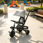 Gray 5 in 1 Foldable Toddler Trike – Travel-Friendly with Storage, Reversible Seat, Safety Harness for 1-5 Years Old Family Trips - Image 5