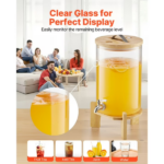 2.2 Gallon Glass Beverage Dispenser with Wooden Stand, Stainless Steel Spigot, Ideal for Serving Iced Tea, Lemonade, Juice, and Water at Gatherings - Image 4