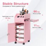 Hair Salon Storage Cart with Wheels & 3 Hair Dryer Holders & 4 Drawers & Lock & 2 Keys, Hairdressing Tools Station Mobile Makeup Case pink - Image 5