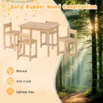 Kids Wooden Table and Chairs Set (1 Table + 4 Chairs), Rubber Wood Toddler Activity Set (Natural - Image 9