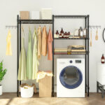 The Washer and Dryer Storage Shelf Wire Garment Rack Heavy Duty Clothes Rack Laundry Room Drying Rack Bathroom Space Saving Rack Closet Organizer Metal Garment Rack Portable Clothes Hanger Home Shelf