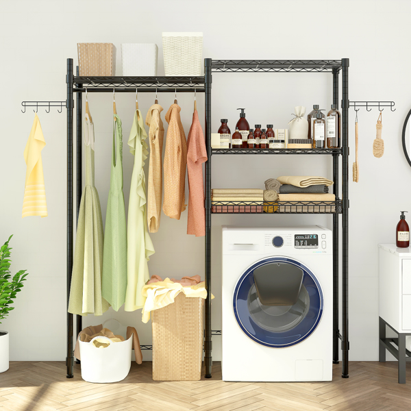 The Washer and Dryer Storage Shelf Wire Garment Rack Heavy Duty Clothes Rack Laundry Room Drying Rack Bathroom Space Saving Rack Closet Organizer Metal Garment Rack Portable Clothes Hanger Home Shelf