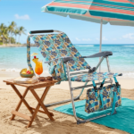 17 Inch Seat Height Beach Chair for Adults, Folding Portable Camping Chair with Headrest, Cup Holder, Side Pocket & Bottom Storage Bag, 7-Position Adjustable Aluminum Beach Chair, Heavy Duty 265 LBS Capacity, Oxford Fabric for Beach, Patio, Pool, Vintage Summer Print - Image 26