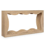 63" Narrow Console Table with Wavy Hollow Design, 2-Tier Extra Long Entryway Table with Storage Shelf - Natural - Image 4