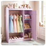 Kids Dress Up Closet with Full-Length Acrylic Mirror, 42" Child-Sized Garment Rack with Cabinet & Storage Shelves for 3+ Toddlers Bedroom Playroom - Image 7