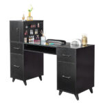 Black relief particle board tempered glass 141*50*112cm three doors and two drawers fanless nail table - Image 16