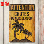 CIFbuy 1pc Rustic Palm Tree & Coconut Hut Iron Metal" Metal Sign, ATTENTION CHUTES DE NOIX DE COCO French Text Tropical Wall Decor, Text Tropical Wall Decor, 2D Flat Un Hut Iron MetalikTok, Hut Iron MetalikTok, t Self-pickup Logiopics