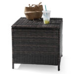 Outdoor PE Wicker Side Table with Storage, Patio Rattan End Table Square Container for Furniture Covers, Toys and Gardening Tools, Brown - Image 18