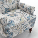Modern Accent Chair with Retro Wood Legs, Comfy Upholstered Armchair, Floral Design Single Sofa Chair for Living Room Bedroom Office - Floral Blue - Image 24