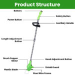 Cordless Grass Trimmer, 200W 1200mAh Battery, 3 Blade Types, Adjustable Length & Angle, Lightweight Weed Cutter for Yard/Garden with Wear rechargeable battery goggles and gloves - Image 8