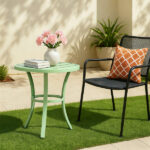 Outdoor Round Side Table, Small Metal Table Patio End Table Coffee Bistro Table for Indoor Outdoor, Light Green - Image 6