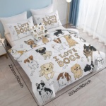 4 pcs Dogs Comforter Set, Cute Multi-Breed Dog Print Quilt Set, Pet Dog Lover Bedding with Pillow Shams, Cartoon Puppy Bedspread for Kids & Adults, White Background Dog Decor temu can only be self-picked up - Image 3
