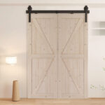 60" Bi-Folding Sliding Barn Door Hardware Kit for 2 Doors,Smoothly&Quietly,Black Track J Shape Roller-[Doors not Included] - Image 2