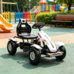 White Kids Pedal Go Kart – Adjustable Seat, Rubber Wheels for Park Outdoor Ride - Image 4