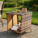 [Replace old code: 21936583] Glass Surface Yellow Gradient Iron Frame Rattan Side Table - Image 10