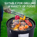 Vertical Steel Charcoal Smoker, Heavy Duty Double Layer Round BBQ Grill for Outdoor Cooking, Black - Image 14
