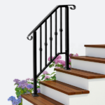 [Same Code 89100953]Matte Black Outdoor 2-Step Iron Handrail - Image 9