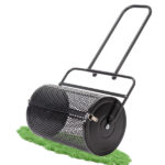 24 inch Compost Spreader for Lawn, Garden Peat Moss Roller with Double Side Latches, Powder Coated Steel Mesh Basket for Topdressing & Seedling, Black - Image 3