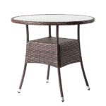 31.5" Patio Table for 4-Person, Outdoor Patio Wicker Round Dining Table, All-Weather Rattan Bistro Dining Table w/Glass Tabletop for Backyard Deck Porch Poolside, Brown - Image 2