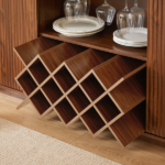 58" Modern Wavy Curve Sideboard-Multifunctional storage cabinet with wine rack and glassware holder, adjustable shelves for wine storage and coffee bar, suitable for kitchens and dining rooms.Walnut - Image 12